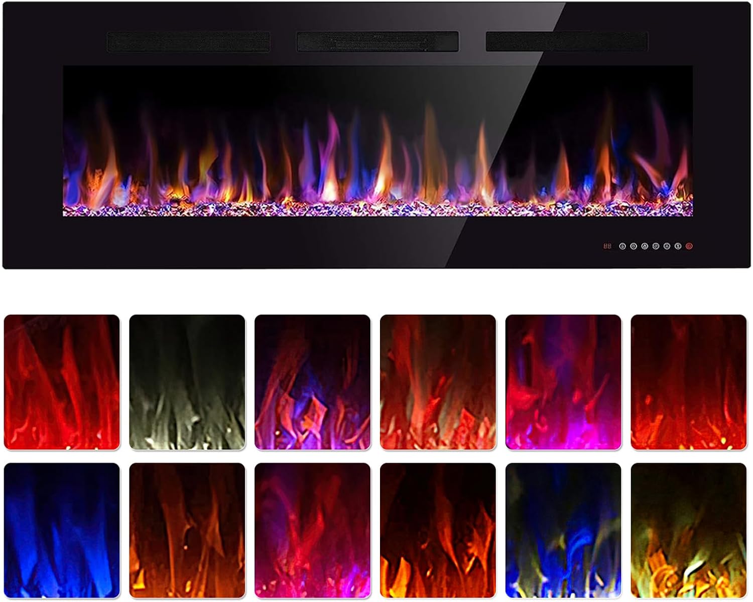 50" Electric Fireplace in-Wall Recessed and Wall Mounted 1500W Fireplace Heater and Linear Fireplace with Timer/Multicolor Flames/Touch Screen/Remote Control (Black)