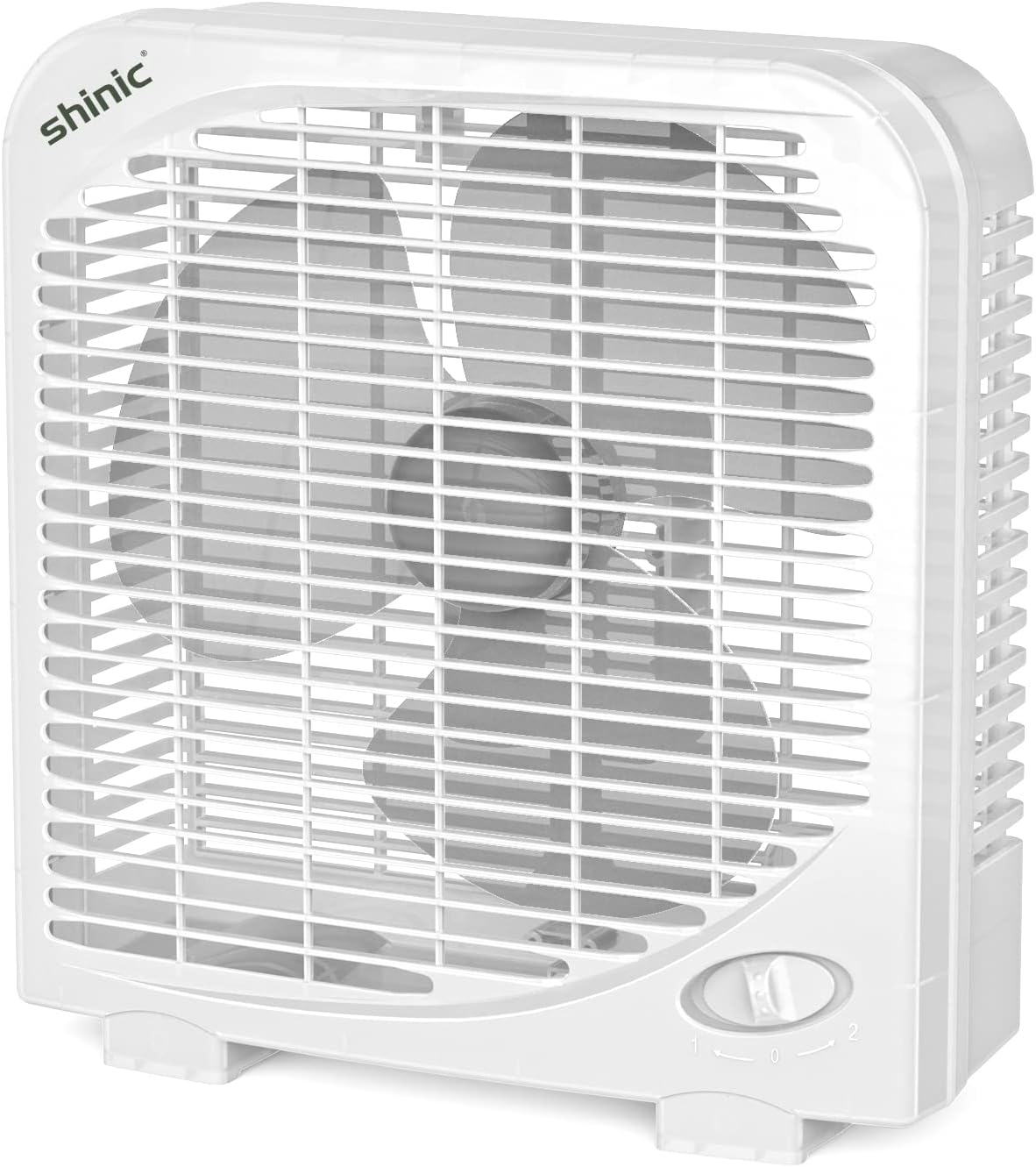 shinic 10" Tabletop Box Fan for Bedroom, 2 Speeds, Quiet Table Fan with Strong Airflow, Energy Efficient Small Box Fan, Portable Kitchen Exhaust Fan for Bedroom Bathroom Office Dorm Workshop, White