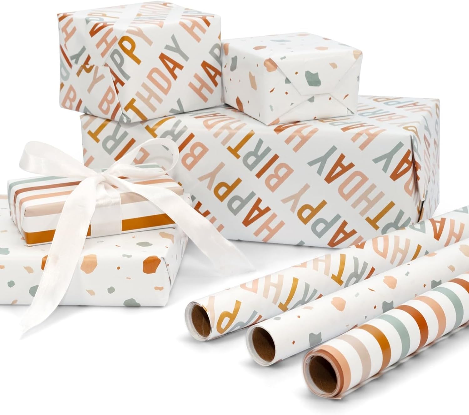 Beautiful Birthday Wrapping Paper - Set of 3 Quality Happy Birthday Paper Rolls For Medium Sized Gifts - Add a Touch of Magic to Every Gift You Wrap - 17 in x 120 in Per Roll For Boys and Girls