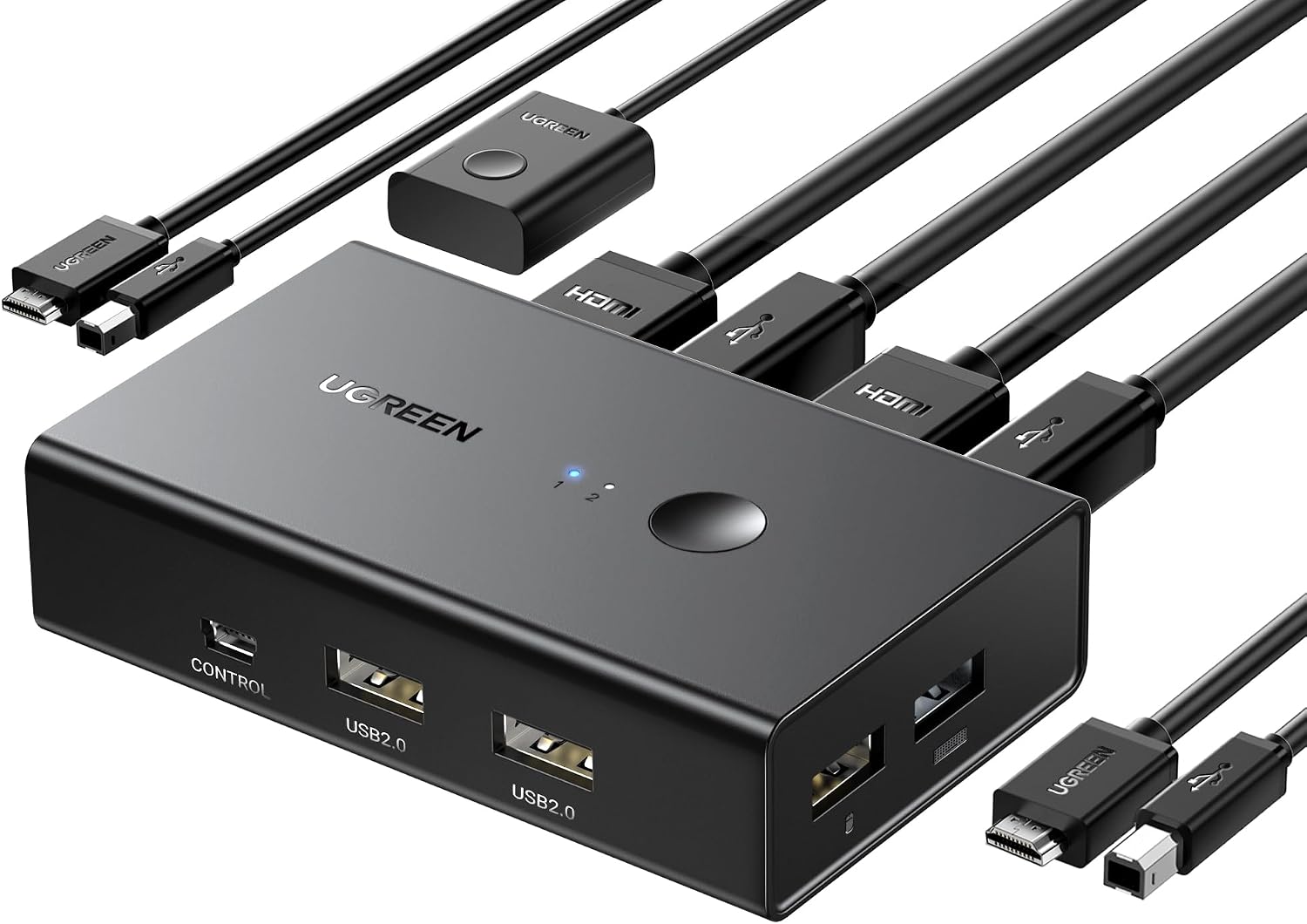 UGREEN HDMI KVM Switch 1 Monitor 2 Computers, 4K@60Hz, with 4 USB Ports