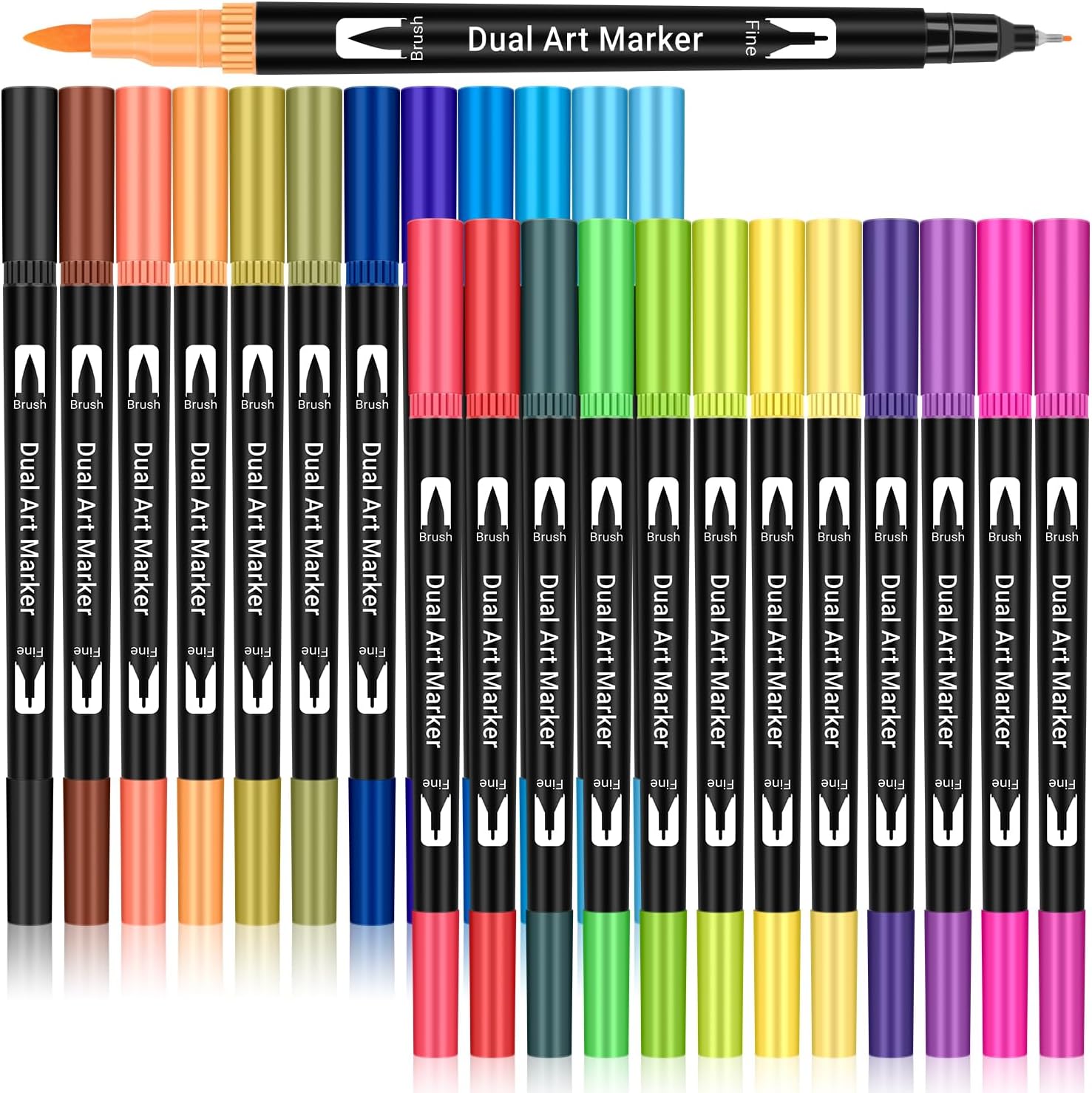 Colouring Pens, Stocking Fillers, 24 Colors Felt Tip Pens, Markers for Kids, Art Supllies Dual Tip Brush Pens for Adult Colouring Books Drawing Sketching Highlighting, Bullet Journal