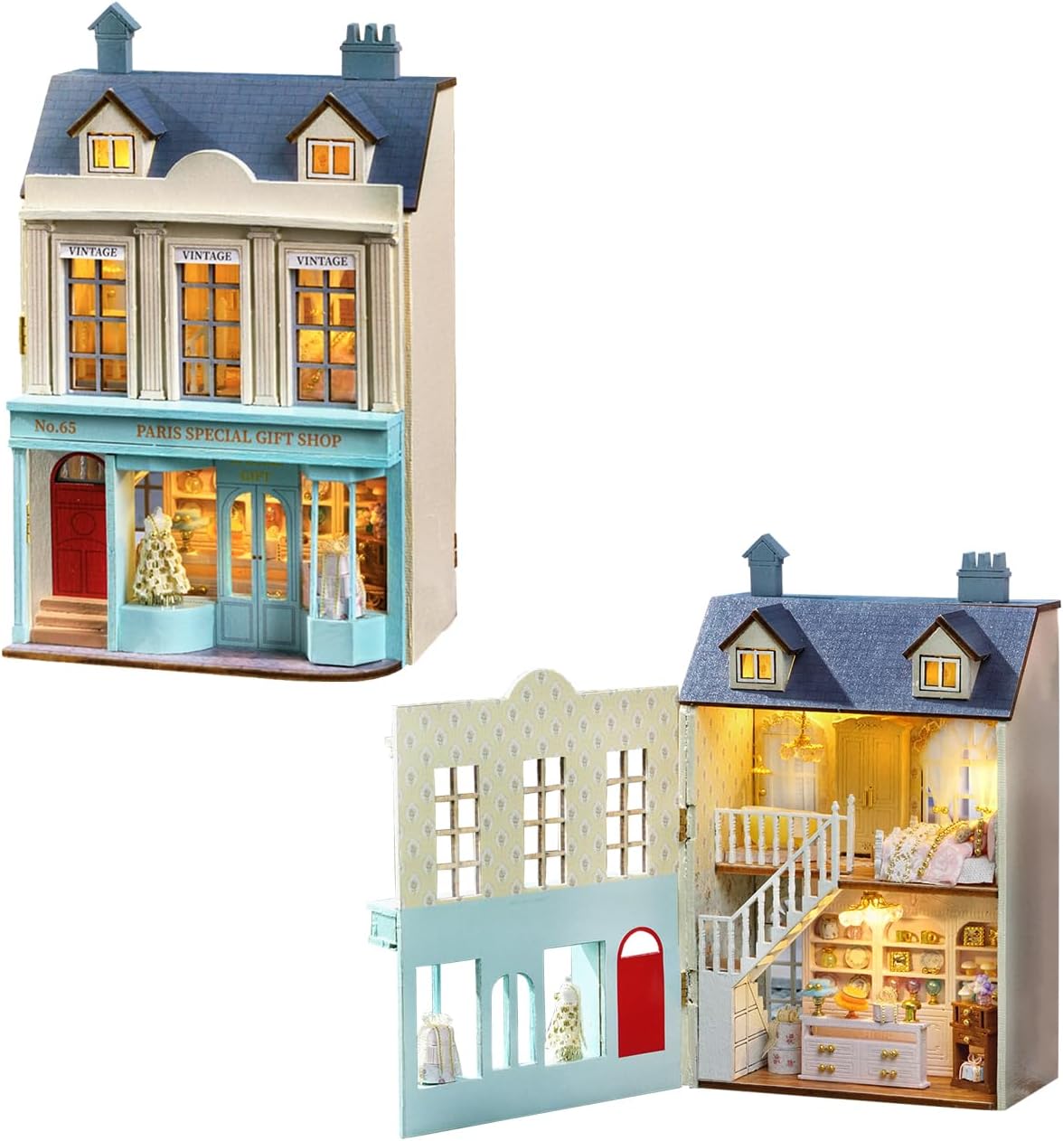 CUTE-Eyfud DIY Miniature House Kit for Adults – Wooden Dolls House with Furniture to Build for Ages 14+, 1:24 Scale Creative Room Craft Project & Birthday Gift for Girls, Teens, and Women (Gift Shop)