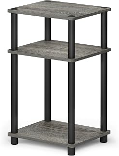 Furinno Just 3-Tier Turn-N-Tube End Table / Side Table / Night Stand / Bedside Table with Plastic Poles, 1-Pack, French Oak Grey/Black