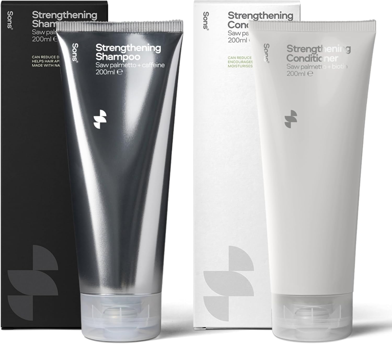Sons Shampoo & Conditioner for Men (2x200ml). DHT Blocker, Hair Thickening and Anti-Dandruff with Caffeine. Tackles Hair Loss, Thinning & Dry Scalp. Promotes Hair Growth. Citrus Scent. Made in Europe.