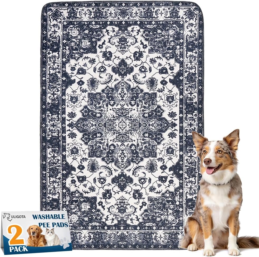Washable Pee Pads for Dogs, 2 Pack Reusable Puppy Training Pads 48"x32" Super Absorbent Waterproof Dog Training Pads, Non-Slip Potty Pads, Whelping Pads Litter Mat Navy Blue