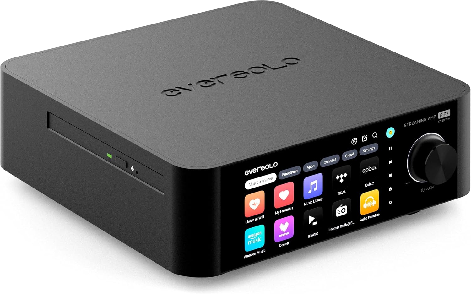 Eversolo Play | Music Streamer with DAC & Amplifier 60W×2ch(8Ω) / 110W×2ch(4Ω) | 5.5" LCD Touchscreen, Support Room Correction & Multi Room System, Stream Qobuz, Tidal&More | Black (CD Edition)