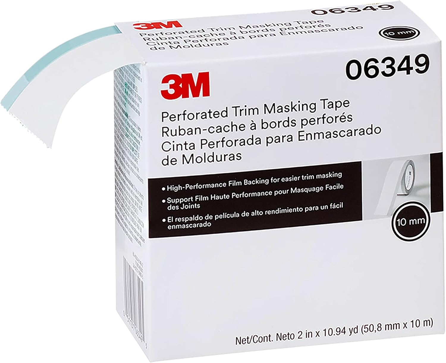 3M Perforated Trim Masking Tape 06349, Molding Paint Protection, Trim Lifting Tape, Hand Tearing, 10 mm Hard Band, 50.8 mm x 10 m