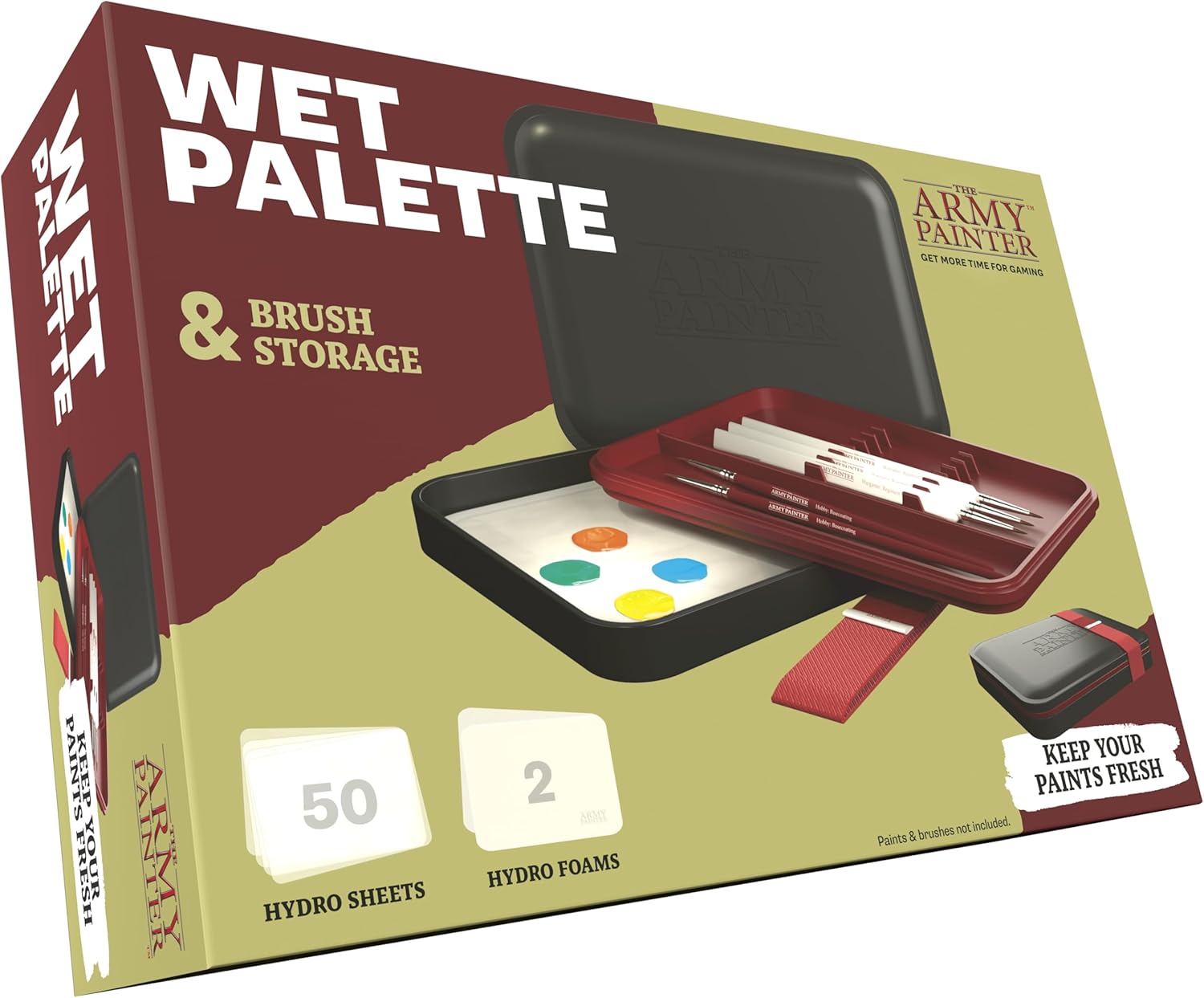 The Army Painter, Wet Palette, For Acrylic Paint, Incl. 50 Hydro Sheets, 2 Hydro Foams & Paint Brush Storage - For Miniature Painting, Dnd & Warhammer