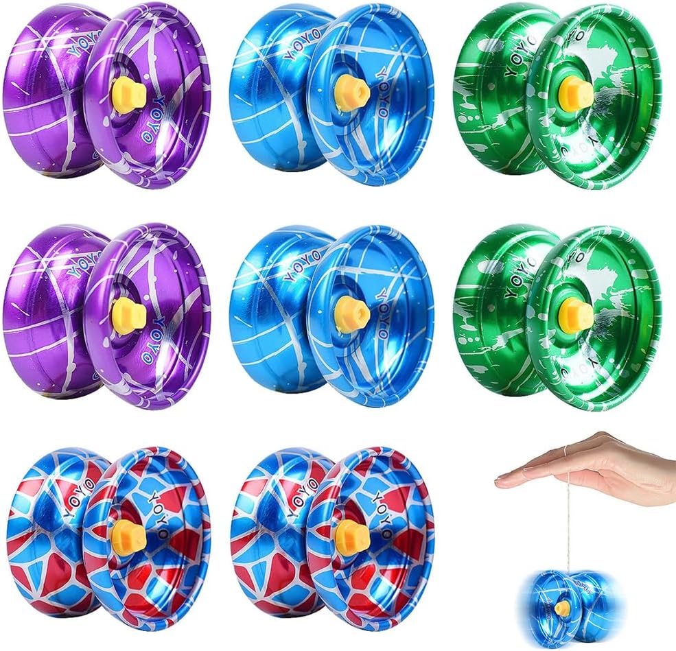 Hojalis Metal Yoyo, 8 Pcs Responsive for Kids Beginners, Professional Trick With Stable and Sturdy String, Multipack Colorful Alloy Ball for Kids Party Favors (Packaging Color Random)