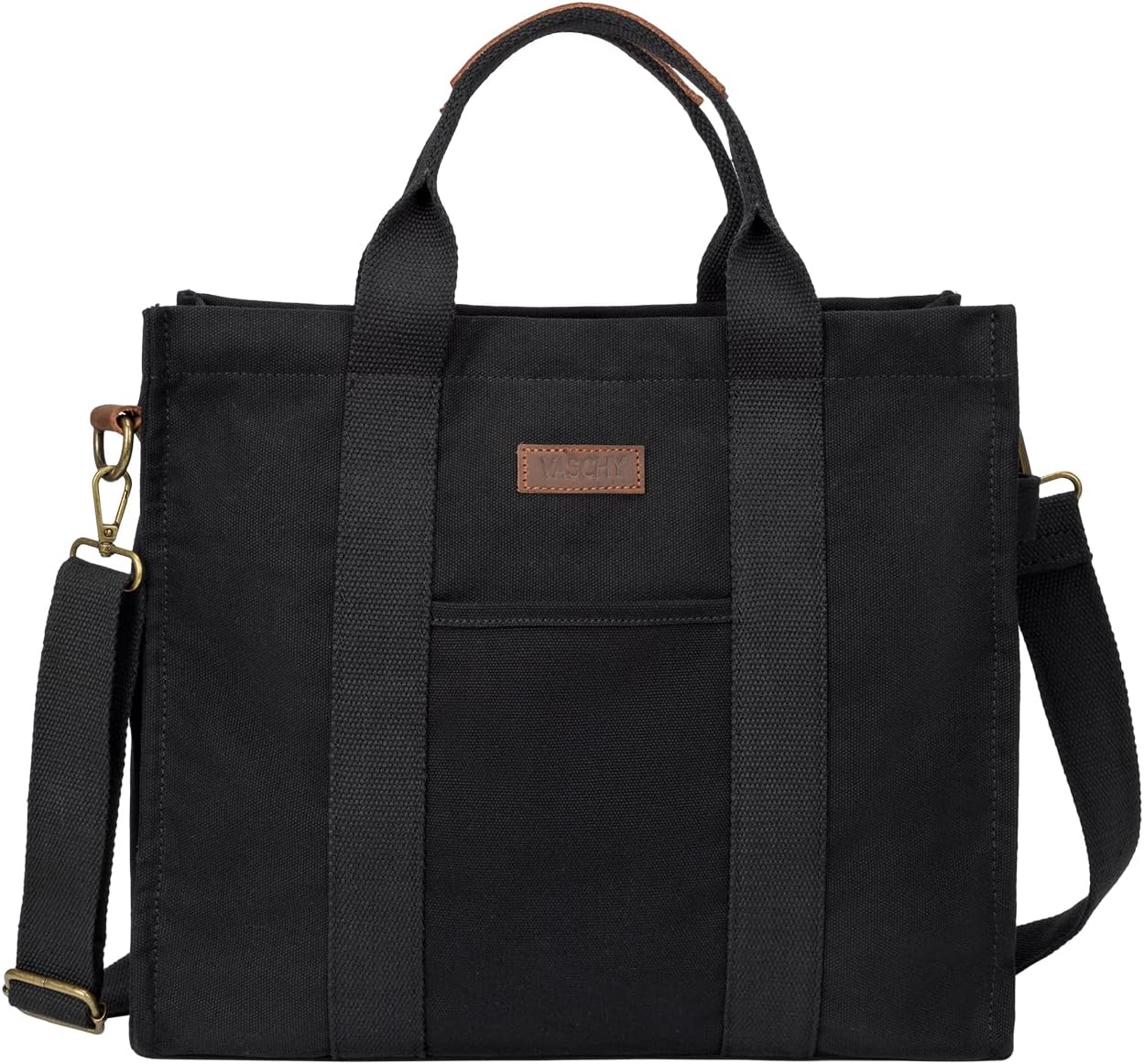 VASCHY The Tote Bags for Women, Canvas Crossbody Shoulder Bag with Zipper Casual Ladies Handbags Purse for Work/Travel/Shopping,Black
