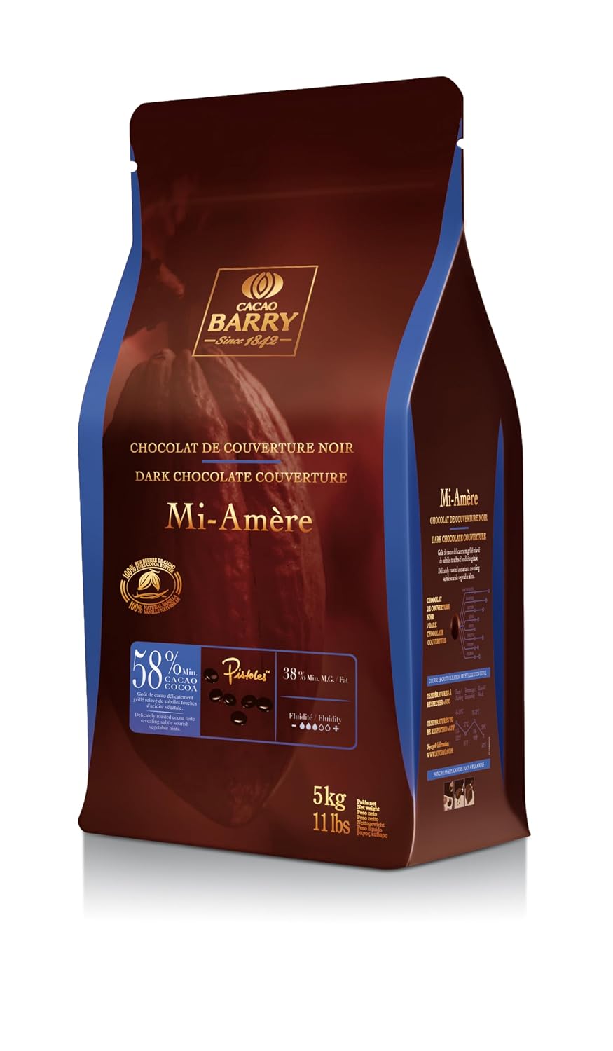 Cacao Barry 58% Mi-Amere Dark Couverture Pistoles 5kg Bag