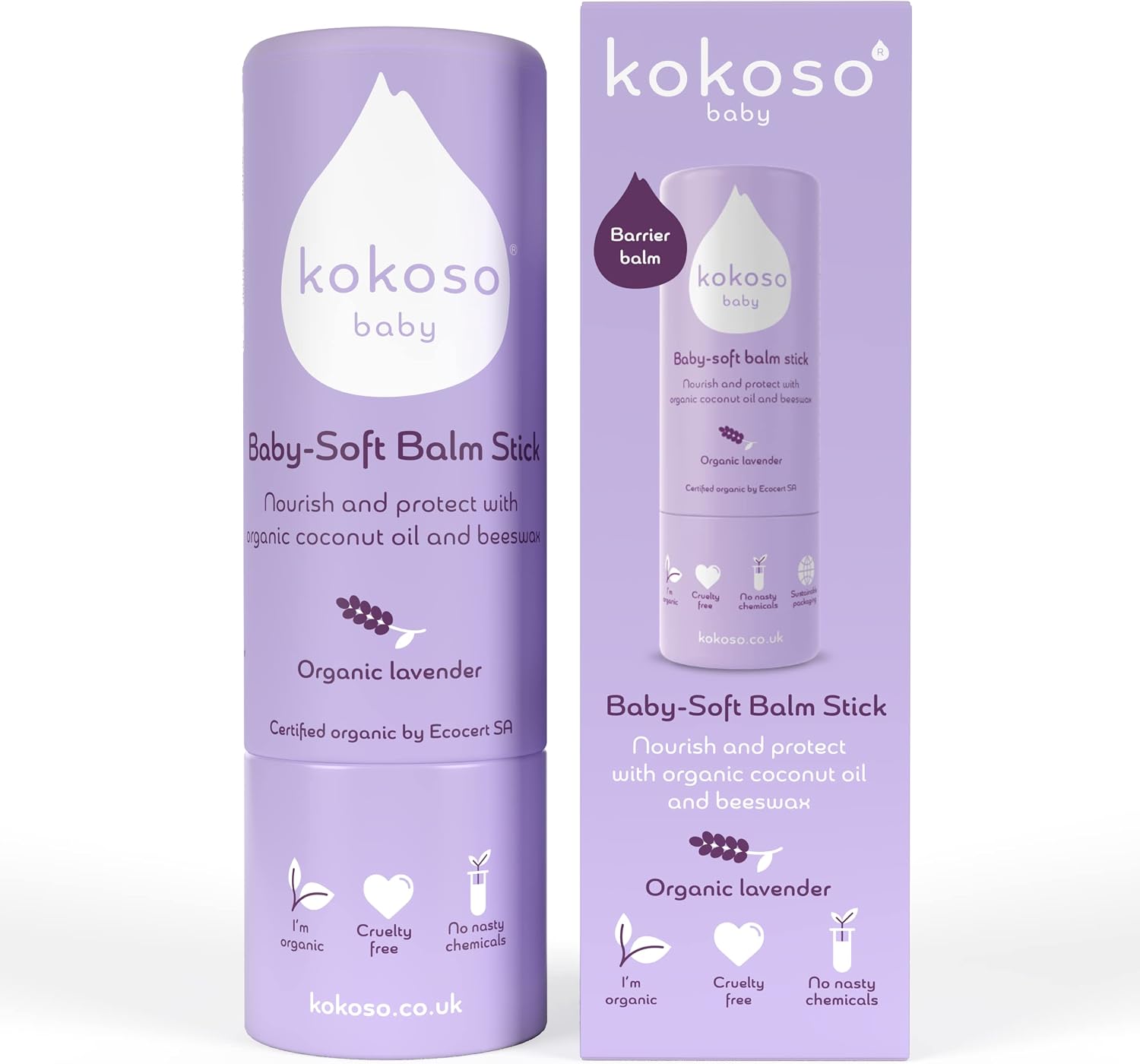 Kokoso Baby Soft Balm Stick, Organic Lavender, Great for Dry Hands, Sore Lips and Chapped Cheeks, Protects Dribbly Chins and Soothes Dribble Rash, 100% Natural & Organic Ingredients, 13g