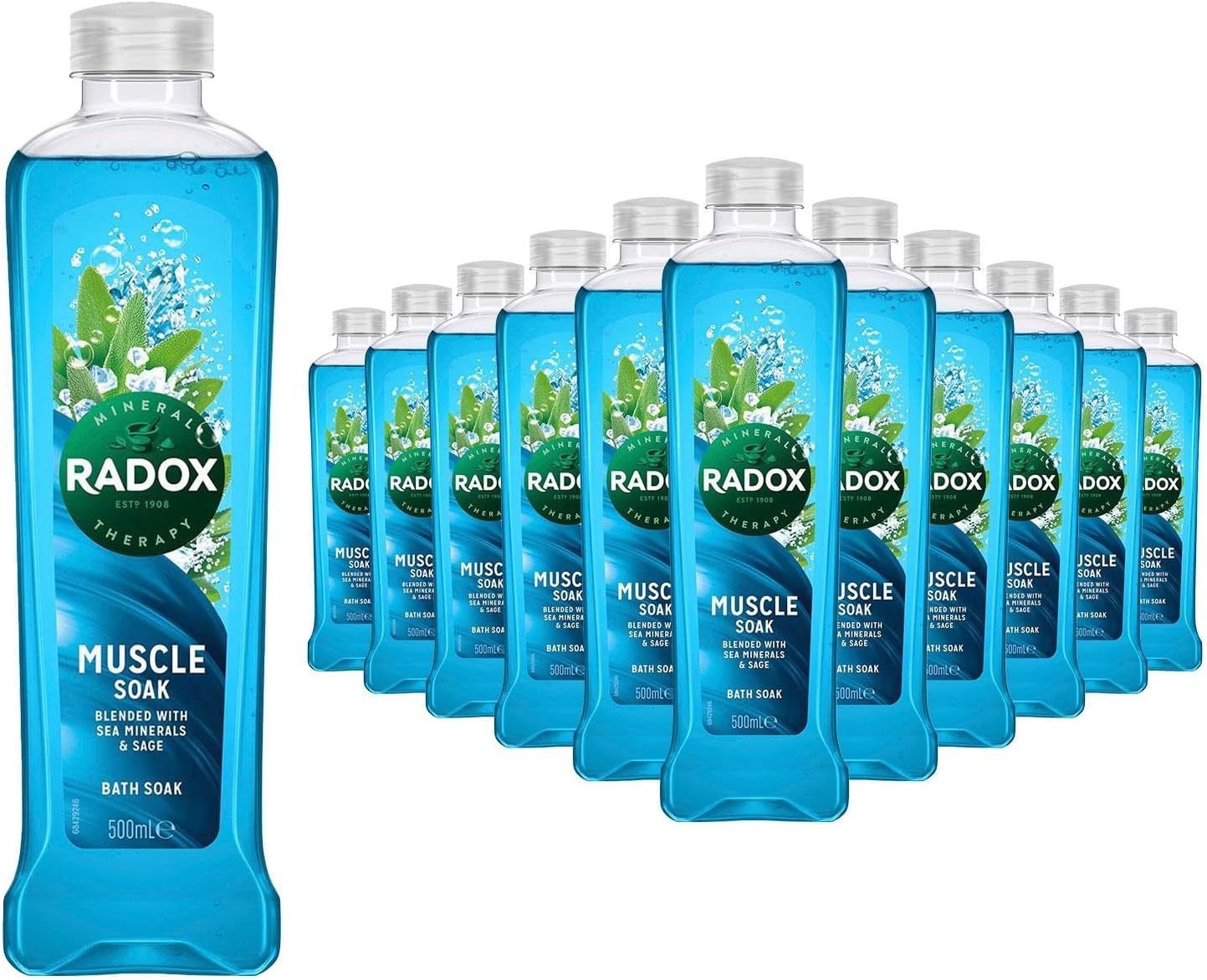 Radox Mineral Therapy Muscle Bath Soak Bubble Bath 500 ml, Bulk Buy (Pack of 18, Sage and Sea Minerals)