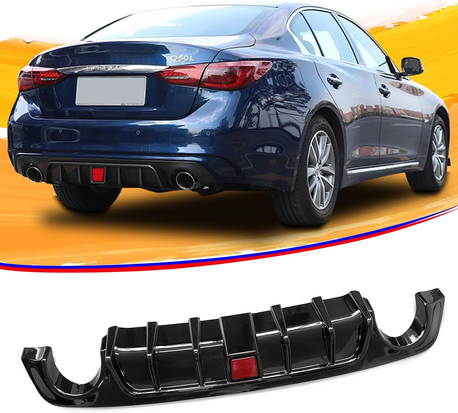 Q50 Infiniti Rear Diffuser Compatible with 2014-2017 Infiniti Q50 Rear Diffuser Painted Carbon Fiber Rear Lower Bumper Lip with Real Brake Light