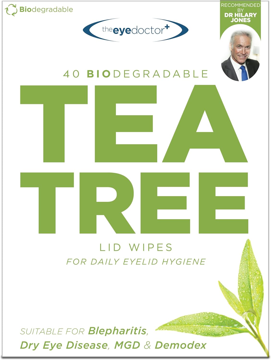 The Eye Doctor Tea Tree Eyelid Wipes - 40x Cleansing Lid Wipes Suitable for Dry Eye Blepharitis MGD & Demodex - Tea Tree, Coconut & Argan Oil