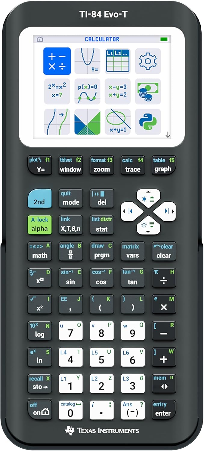 Texas Instruments TI-84 Evo-T Graphical Calculator, Python Support, Rechargeable, USB-C, Test Mode