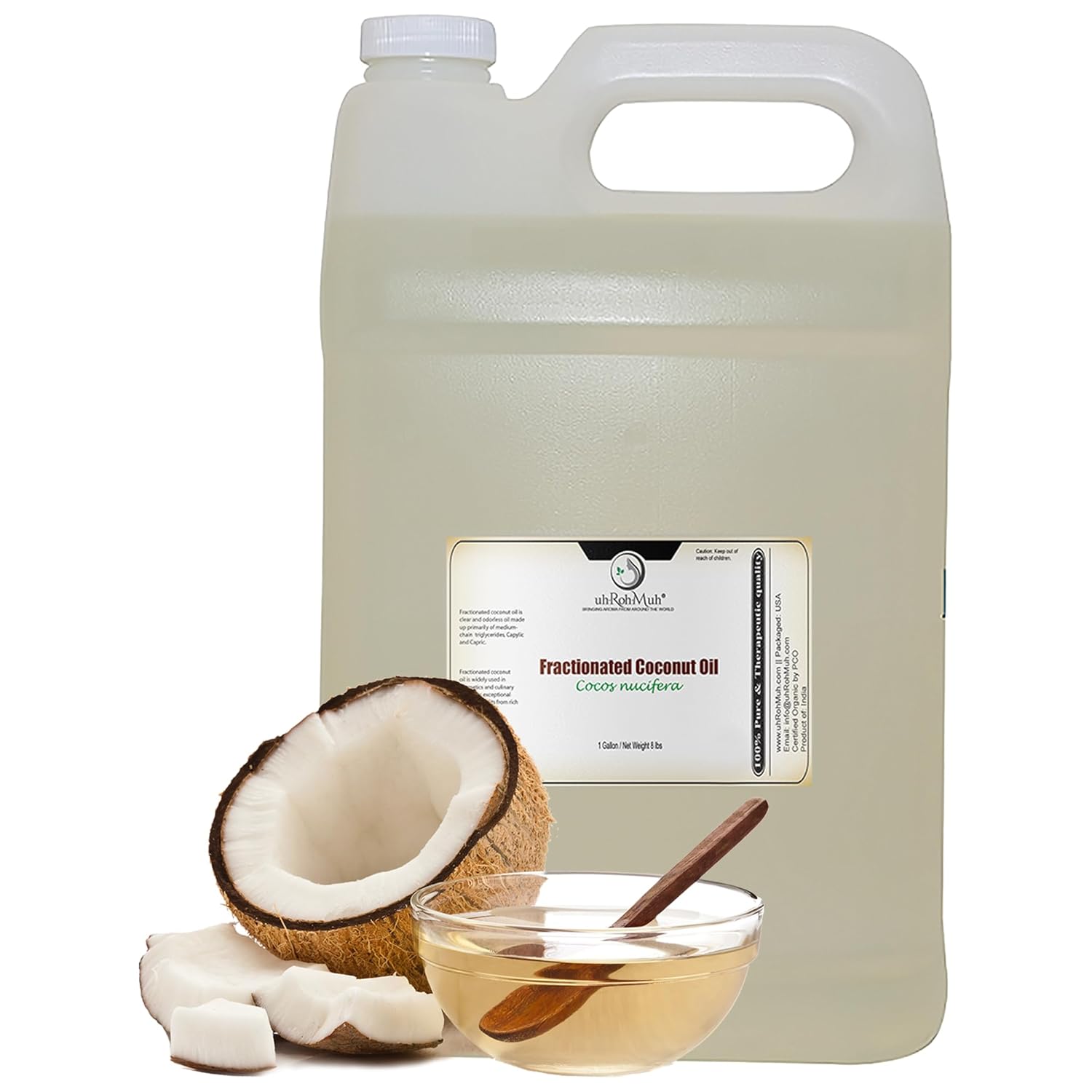 uh*Roh*Muh Premium Fractionated Coconut Oil, Lightweight Emollient Hydrating Moisturizer for Skin | 100% Pure, Unscented Coconut Oil for Hair and Skin | Expeller Pressed Carrier Oil for Essential Oils 1Gal
