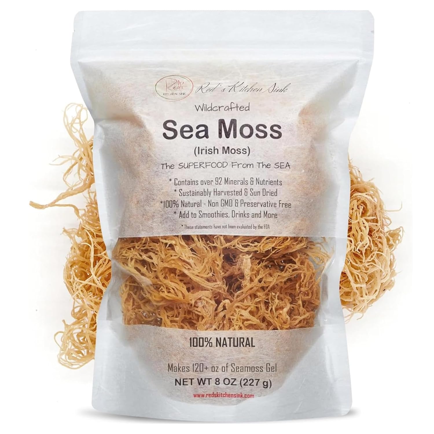 Red's Kitchen Sink Sea Moss β Wildcrafted from St. Lucia | 8oz Makes ~120oz Sea Moss Gel | 100% Natural & Raw | Irish Moss