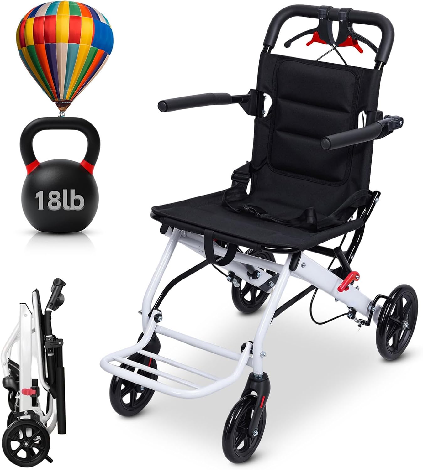 Ultra-Light Folding Wheelchair for Adults | Portable Transport Wheelchairs for Senior | Narrow Wheelchair with Flip-up Armrest & Safety Strap | Ideal for Airplane Transportation-Support 200lbs