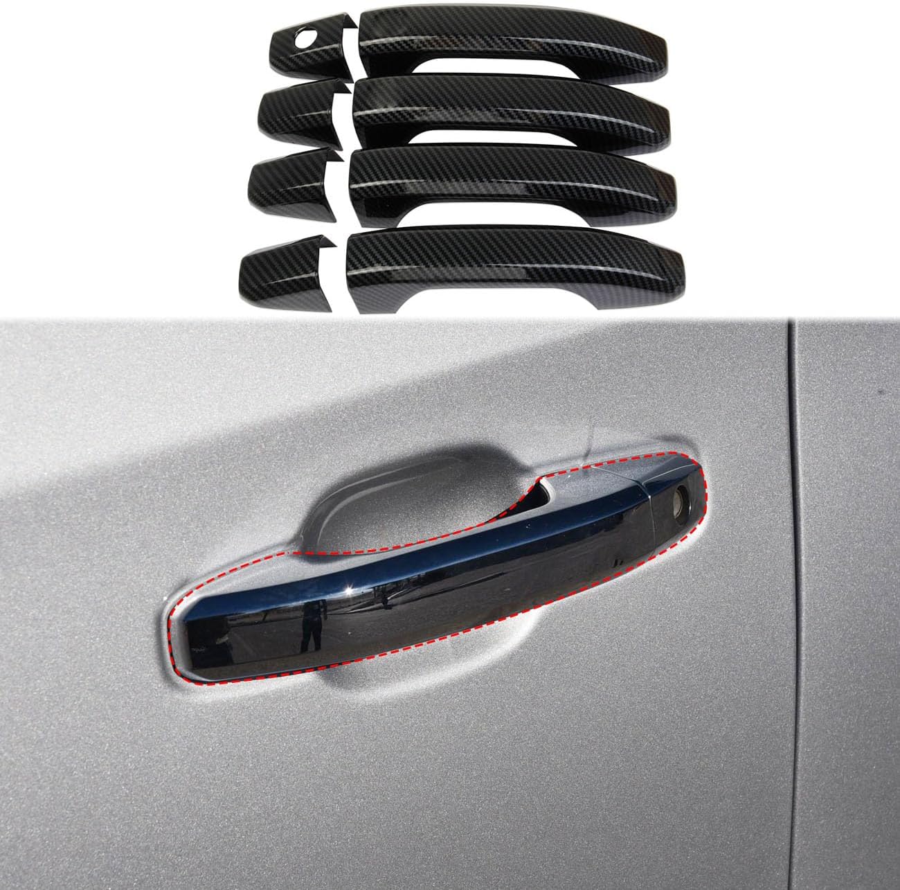 Carbon Fiber Style Side Door Handles Trim Cover for 2019-2025 GMC Sierra/Chevrolet Silverado 1500 2500 3500HD (Without Buttons)