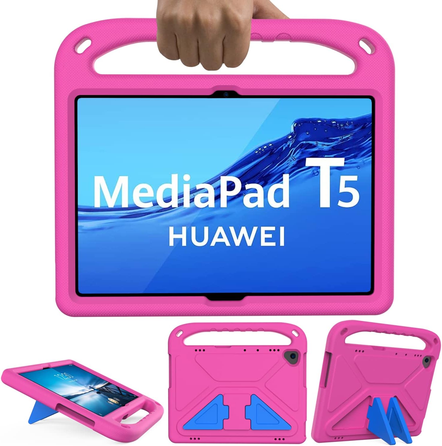 GOZOPO Kids Case for Huawei MediaPad T5 10 (10.1") Shockproof Handle Stand Cover Kid-Proof Case for Huawei MediaPad T5 10.1" (Rose)
