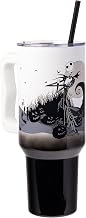 Silver Buffalo Disney Nightmare Before Christmas by Tim Burton Jack Skellington Hill and Moon Stainless Steel Tumbler with Handle and Straw, Fits in Standard Cup Holder, 40 Ounces