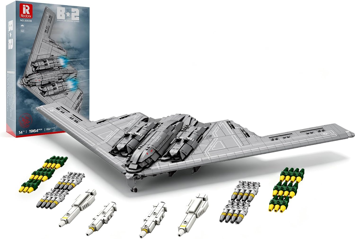 Reobrix B2 Fighter Jet Building Toy Set, Military Bomber Plane Model for Adults, 33038 Airplane Cool Aircraft Hobby Fan Collection Decor Gifts for Men Kids Boy 14+ (1977 Pcs)
