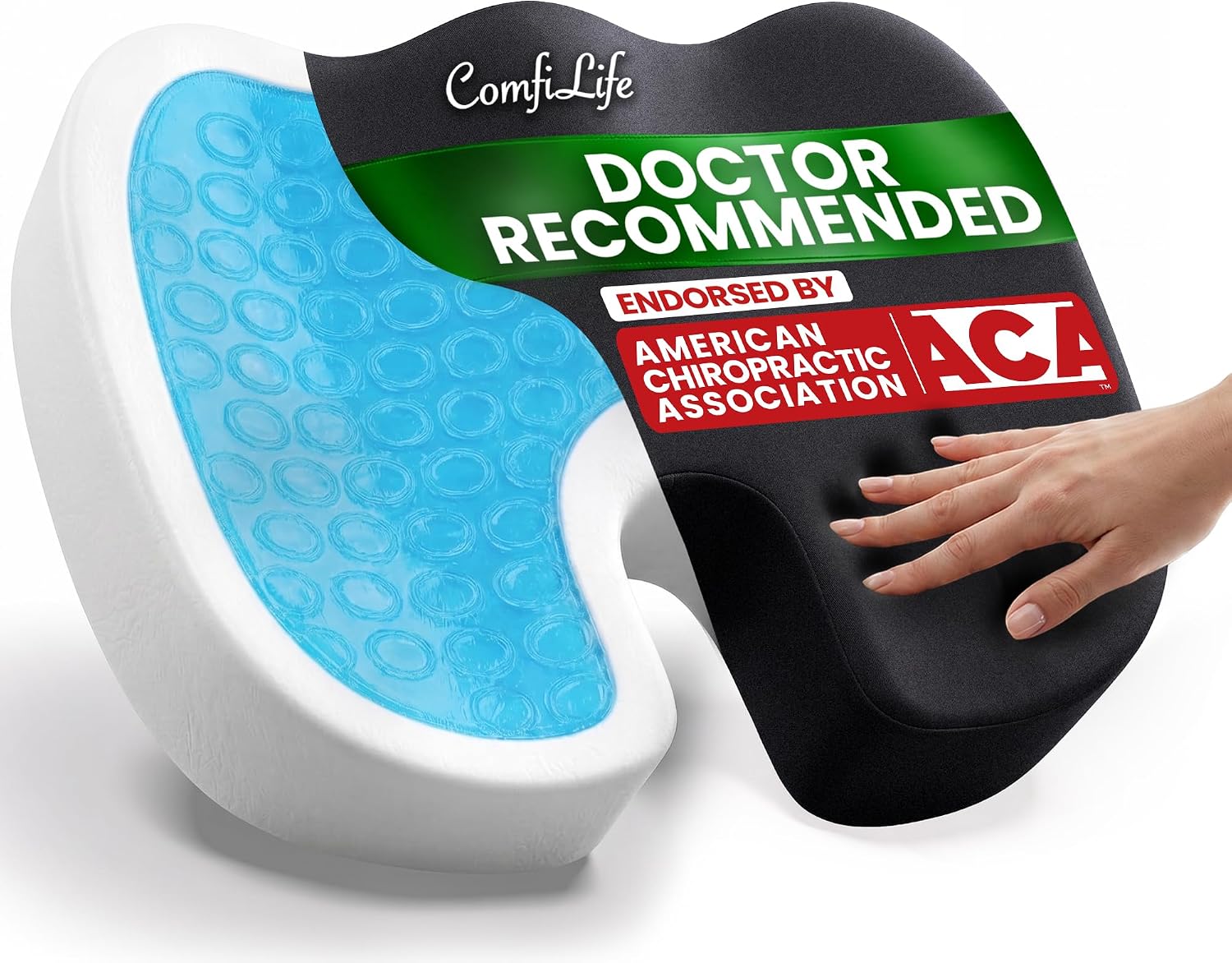 ComfiLife Doctor Recommended Seat Cushion - Premium Gel & Memory Foam Office Chair, Car Seat, Lifting Cushion - Chair Cushions for Back & Sciatica Relief - Seat Cushions for Office & Desk (Black)
