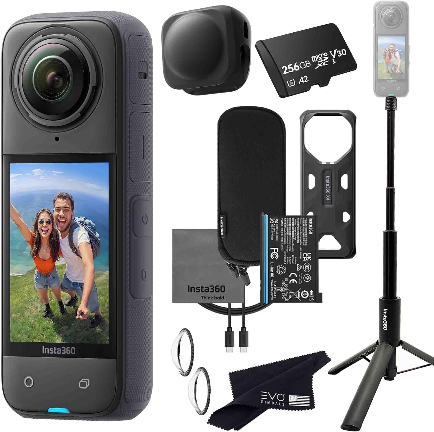 Insta360 X4 Tripod Selfie Stick Bundle -8K Waterproof 360 Action Camera with 1/2" 48MP Sensors, 5.7K 360 HDR Video, 72MP 360 Photo |Bundle Includes 2-in-1 Invisible Selfie Stick, Lens Cap (256GB)