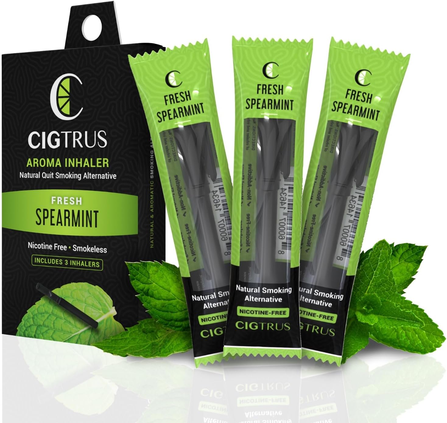 Cigtrus Quit Smoking Aid – Natural Smokeless Inhaler – Non-Electric, Nicotine-Free & Travel-Safe – 3-Piece Fresh Spearmint