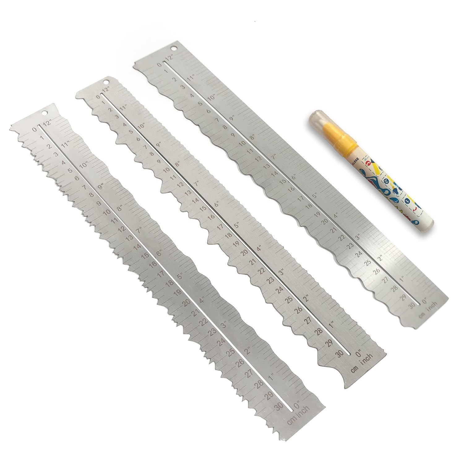 3Pcs Metal Irregular Edges Ruler for Paper Tearing, 12" Measuring Tool