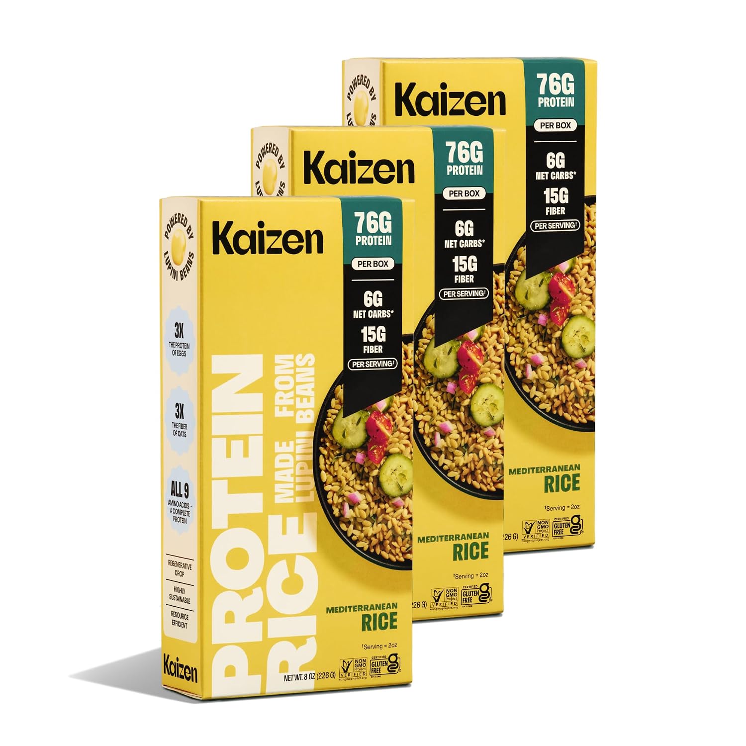 Kaizen Low Carb Rice, 20g High Protein, 6g Net Carb, Mediterranean (3-Pack)