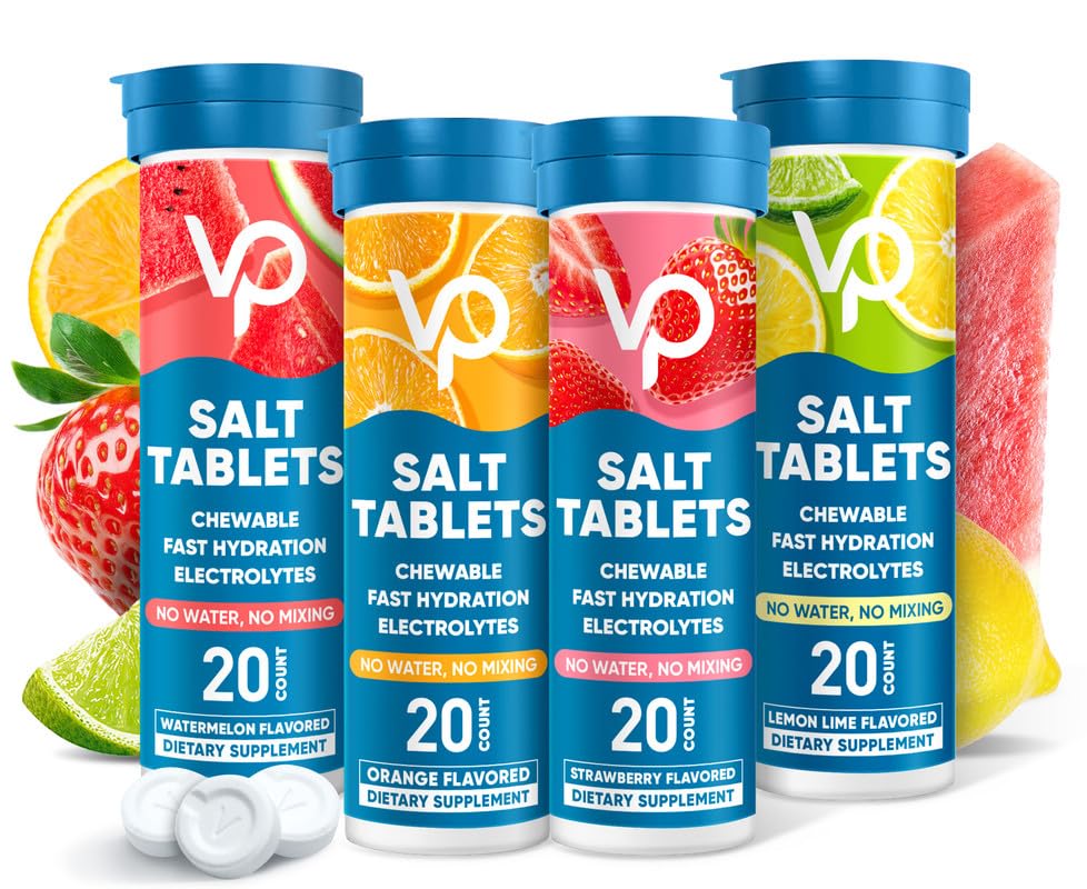 Venture Pal Chewable Electrolyte Tablets, Fast-Dissolve Sugar-Free Stick Salt Tablets - Variety Pack for Rapid Hydration, Outdoor Running, Hiking, Sports | Keto & Vegan Friendly | 80 Count (4 Pack)