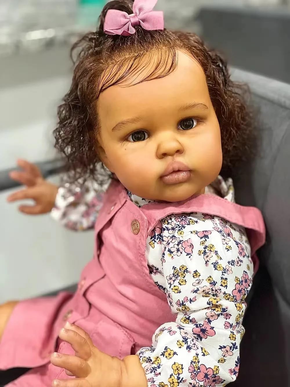 KAWAYII -24Inch Lifelike Reborn Toddler Dolls Girls Brown Skin Ellie Realistic Vinyl Baby Dolls Pretty Handmade Weighted Soft Touch Cloth Body Newborn Babies Cuddly