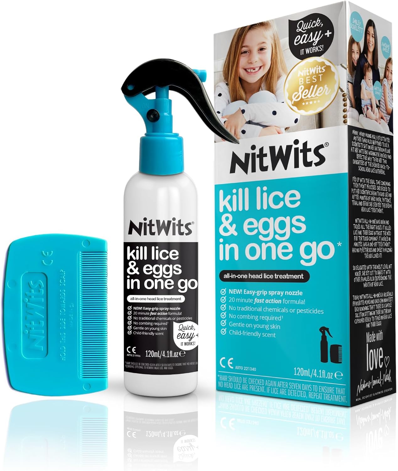 All-in-One Head Lice Treatment Spray, Kills Lice, Super Lice & Eggs, Includes Lice Spray 120ml & Lice Comb, Lice Treatment for Kids & Adults