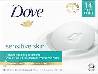 Dove Beauty Bar More Moisturizing Than Bar Soap for Softer Skin, Fragrance-Free, Hypoallergenic Beauty Bar Sensitive Skin With Gentle Cleanser 3.75 oz 14 Bars