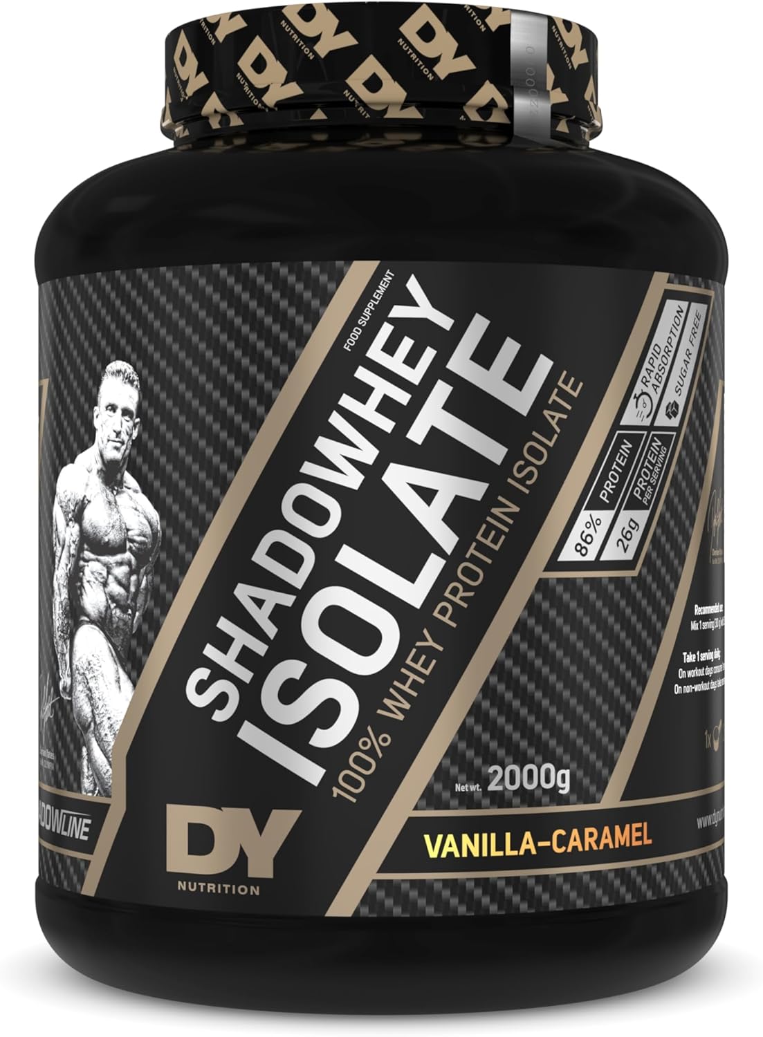 DY Nutrition - Shadowhey Isolate 100% Whey Protein Powder 2kg | 25g Protein per Serving | 66 Servings | 7.3g of BCAAs | Cold Processing Filtered | Premium Absorption Lactose Free (Vanilla Caramel)