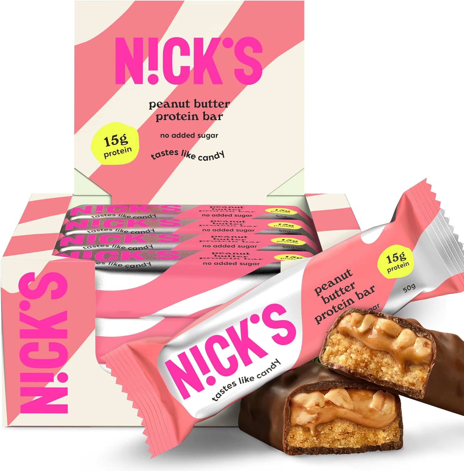 NICKS Keto Protein Bar Peanut Butter, 15 g Protein, 214 Calories, Low Carb Chocolate Snacks No Added Sugar Gluten Free (12 x 50 g)