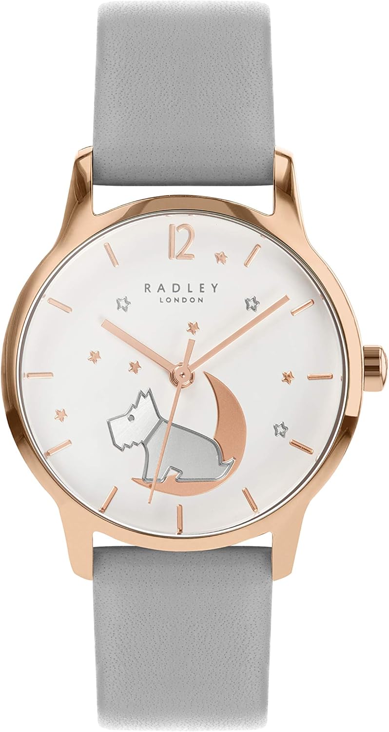 RADLEY Star Gazing Ladies Ash Soft Calf Leather Strap Dog in Moon Watch RY2950A