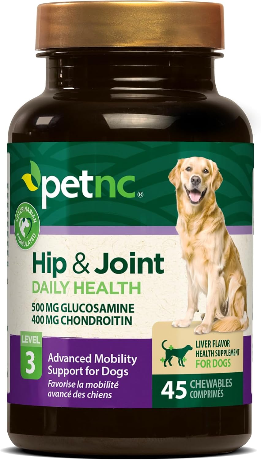 PetNC Level-3 Hip & Joint Chewables for Adult Dogs, Liver, 45 Count | Level-3 Hip & Joint Support, Adult Dogs with Glucosamine, Chondroitin, MSM, Vitamin C & Manganese for Mobility