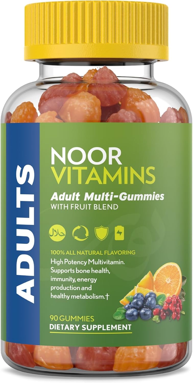 Noor Vitamins Halal Adult Multivitamin Gummy with Organic Fruit Blend for Men and Women; Non-GMO, Gluten Free, Gelatin Free Halal Vitamins - 90 Count