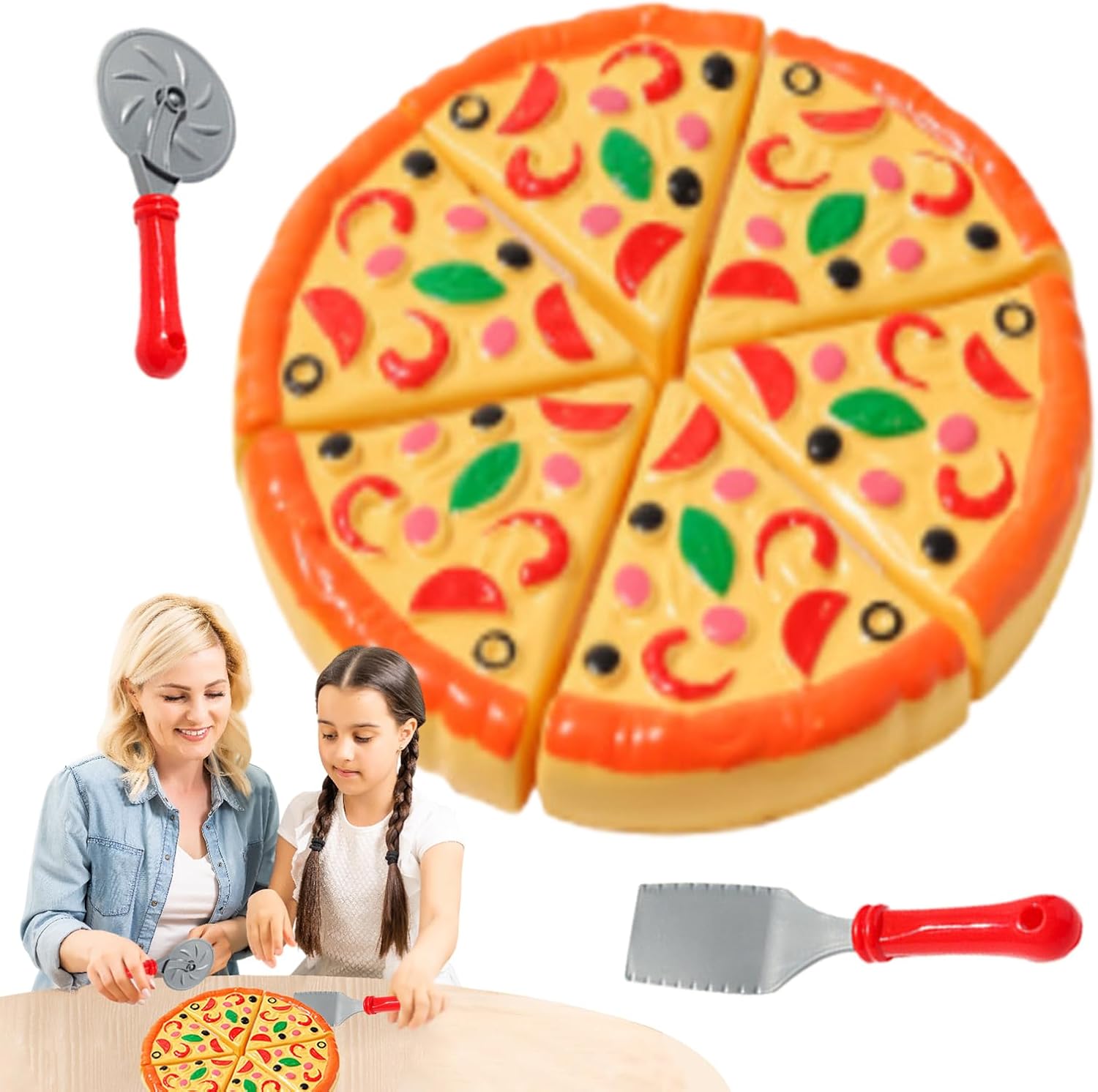 Pizza Play Set - Pretend Kitchen Toy, Kids Cooking Game | Interactive Sliceable Food Set, Realistic Pizza Maker Kit Educational Imaginative Activity Toy Preschool Culinary Role-play Fun Ages 3-5