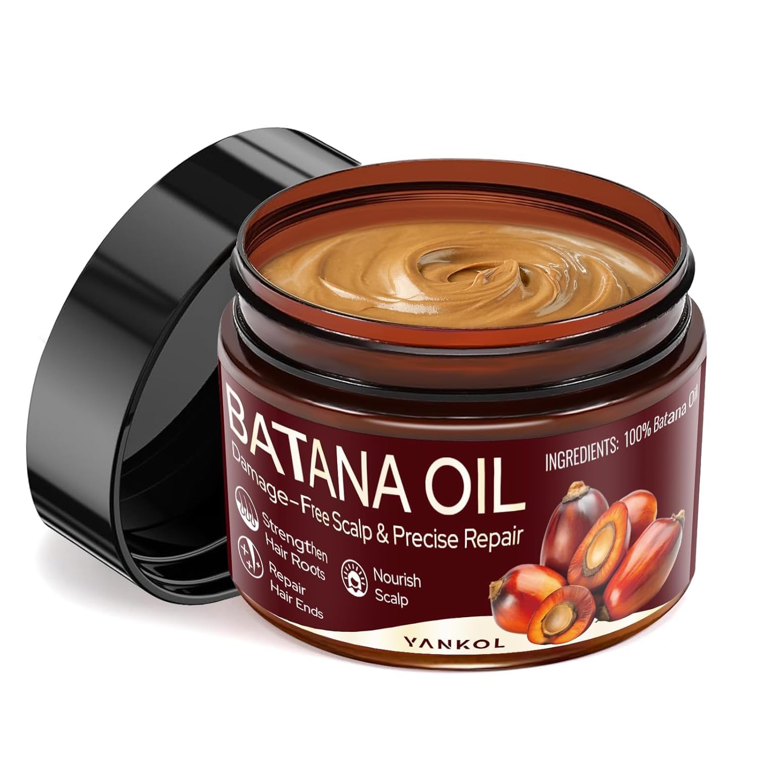 100% Raw Batana Oil for Hair Growth, Unrefined Organic Batana Oil for Anti Hair Loss, Natural Pure Dr Sebi Batana Hair Oil from Honduras Also Helps with Frizz, Split Ends, Texture & Shine