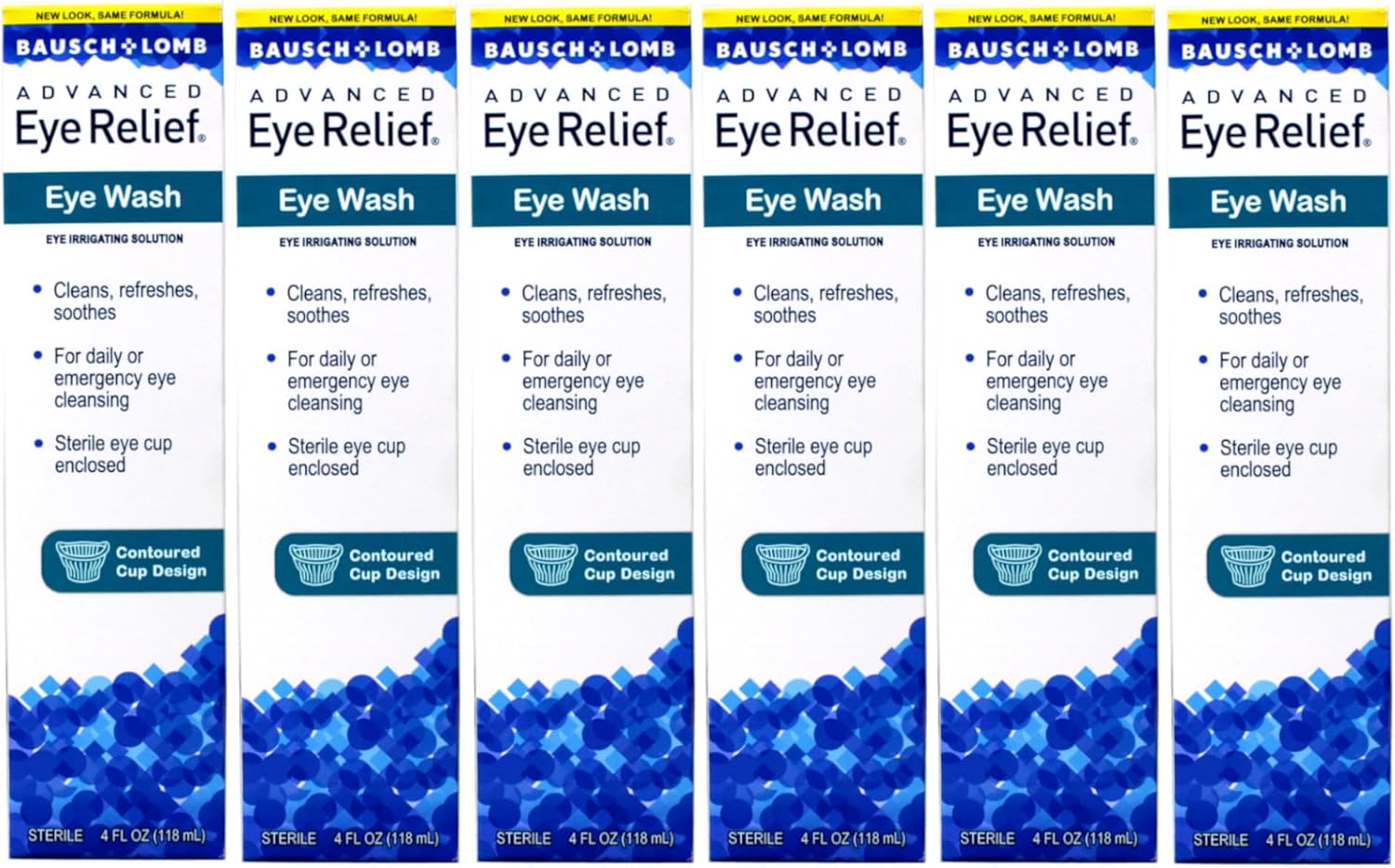 Bausch + Lomb Advanced Eye Relief, Eye Wash Solution, Cleanses, Refreshes, and Soothes for Daily or Emergency Use, 4 Fl Oz (Pack of 6)