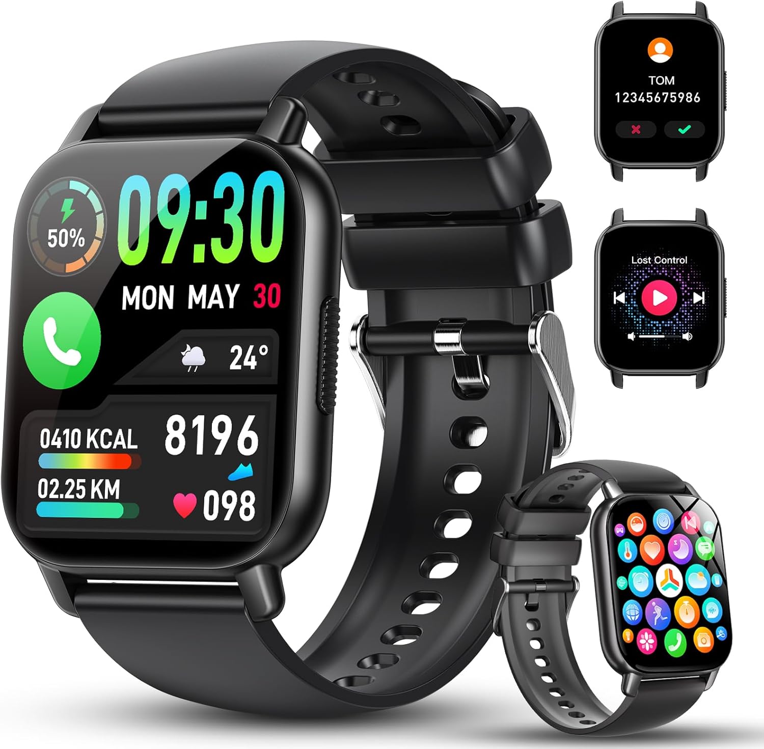 Smart Watch for Men Women, 1.85" HD Screen Fitness Tracker with Bluetooth Calling and Smart Notifications, 112+ Sports Modes Fitness Watch, Fast Charging Smartwatch Suitable for Travel, Sports, Work