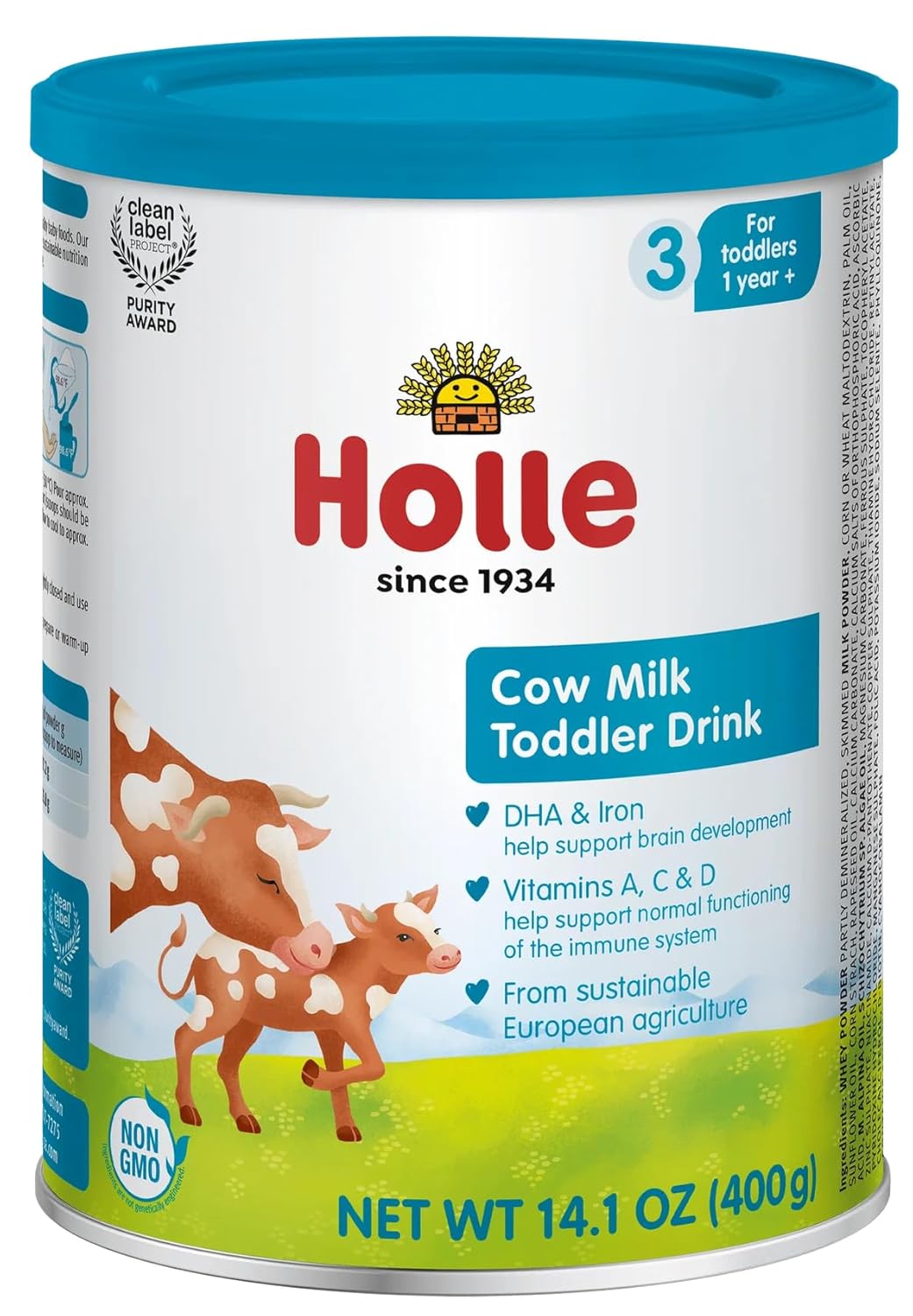 Holle Cow Milk Toddler Drink Stage 3, 14.1 Oz | Non-GMO, Grass-Fed, DHA & Iron, For Children 12 Months and Up, Made in Germany