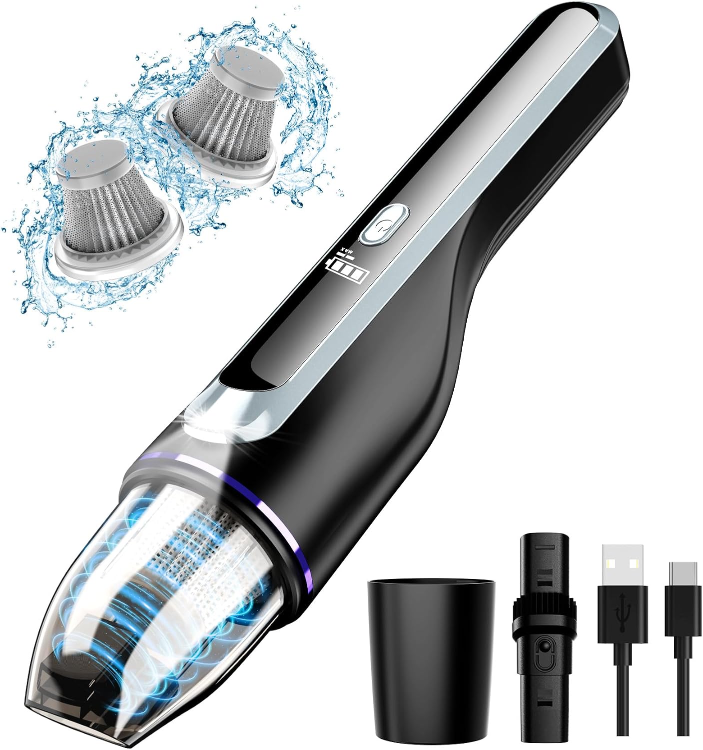 Handheld Vacuum Cordless - Car Vacuum with Brushless Motor & 14000Pa Powerful Suction, 1.2lbs Lightweight, LED Light, Slim Mini Vacuum Cleaner for Car Home Office Pet