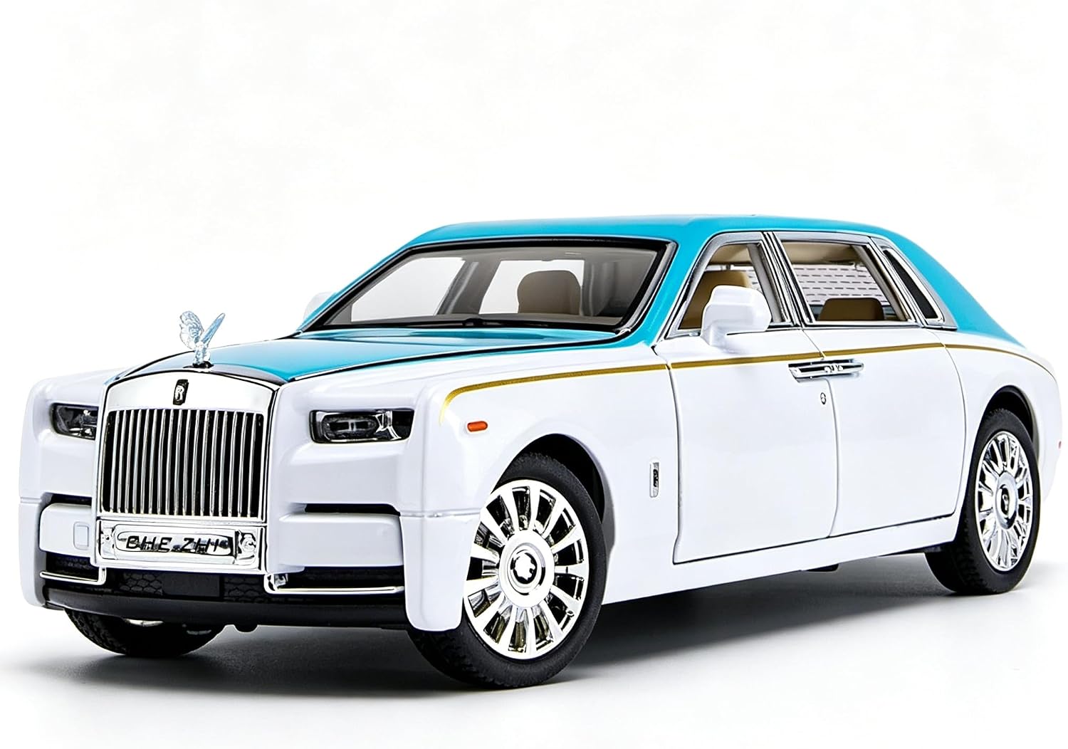 TGRCM-CZ 1:24 Rolls-Royce Phantom Model Car, Zinc Alloy Pull Back Toy Diecast Toy Cars with Sound and Light for Kids Boy Girl Gift(Blue)