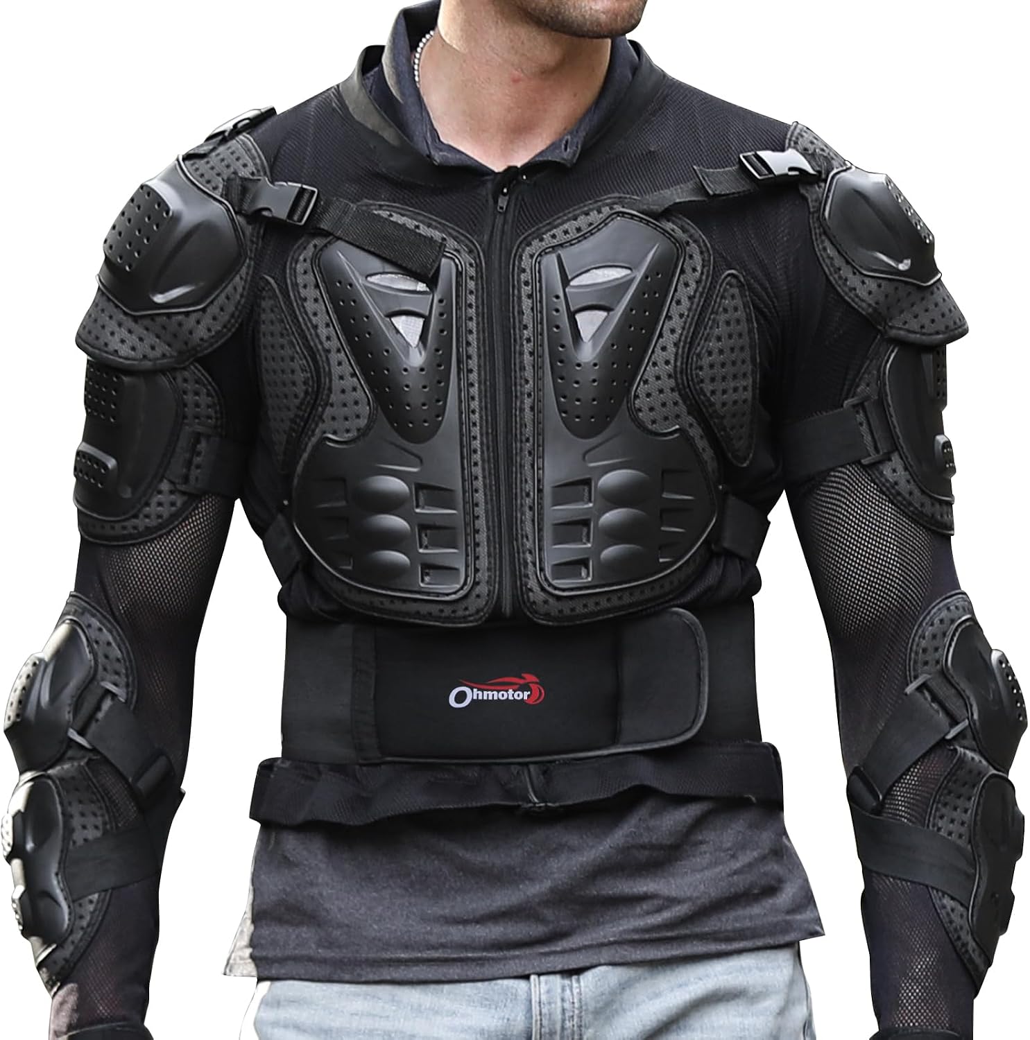 OHMOTOR Motorcycle Body Protective Jacket Armor Riding Protective Gear | Motocross Full Body Armour for men, ATV Dirt Bike Motorbike Chest Spine Protector Riding Protection Guard S-3XL Black Red