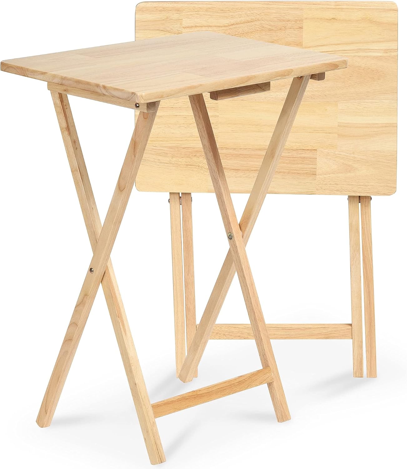 PJ Wood Folding TV Tray Tables, Natural Finish, 2-Piece Set